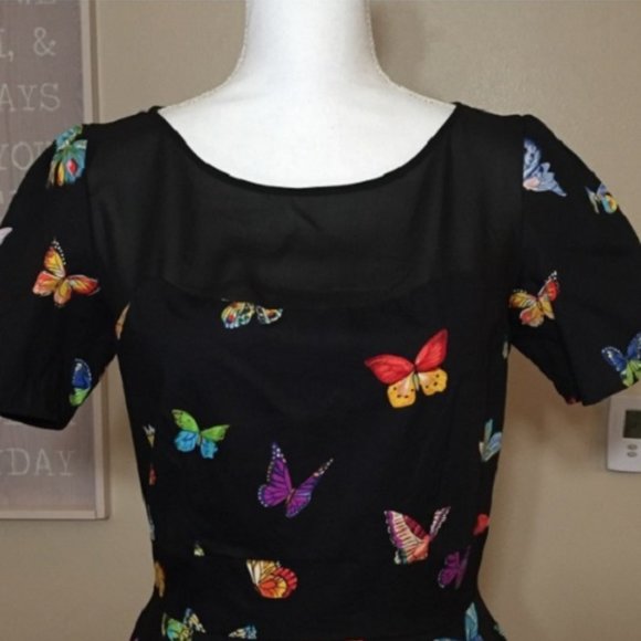 Derhy Butterfly Print Fit and Flare Dress - Picture 2 of 5